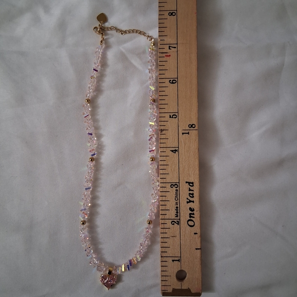Elegant Pink Faux Crystal Heart Pendant Necklace Feminine Delicate - Picture 4 of 11